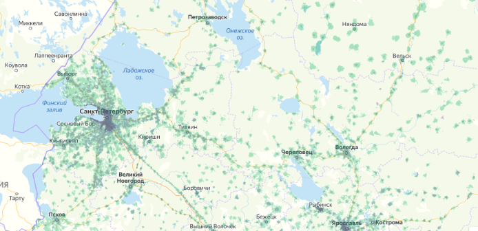 Зона покрытия МТС на карте Пенза 